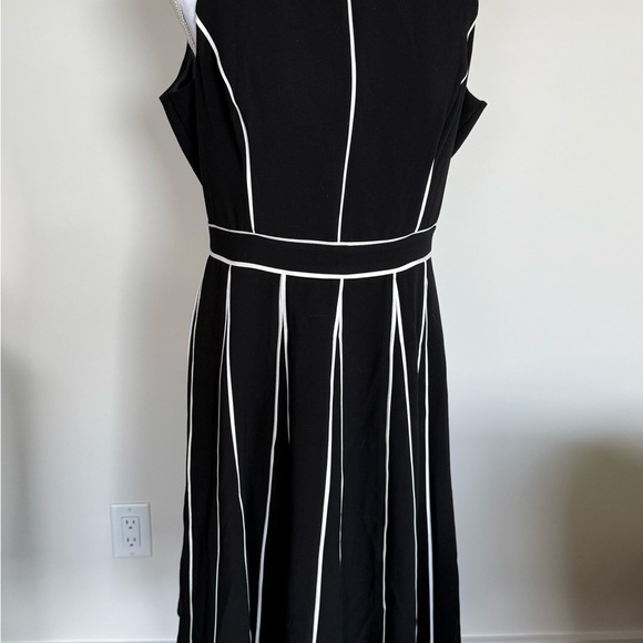 White House Black Market A-Line Dress with Piping Black w Ecru Fit & Flare 10P - Picture 2 of 12